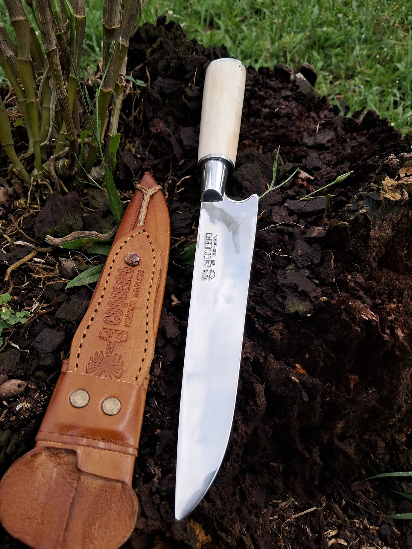 Faca inox cabo de osso de 8" com bainha - Ref: 208 IOB