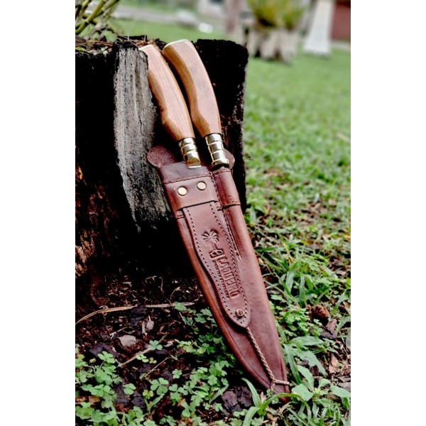 Conjunto inox com cabo de madeira curvado 9"- Ref: 219 FBI