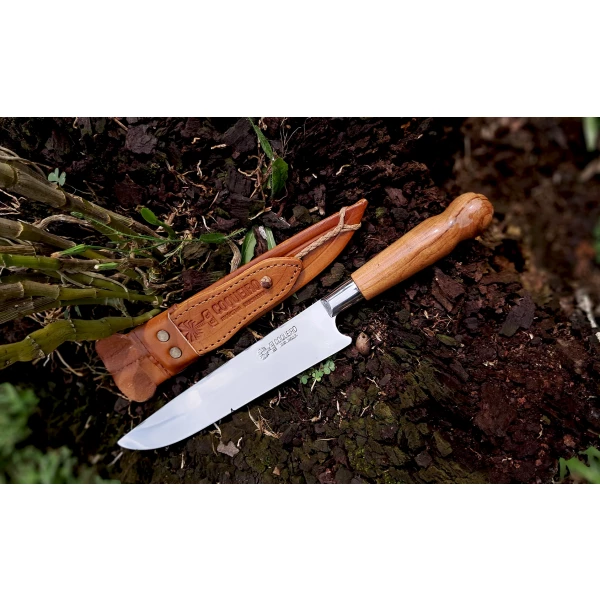 Faca inox cabo torneado de madeira com bainha de couro artesanal 7" - Ref: 207 IMT BFT