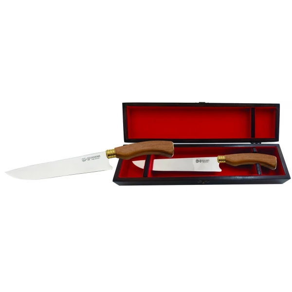 Faca inox com cabo de madeira de 8" e caixa artesanal - Ref: CAIXA 1