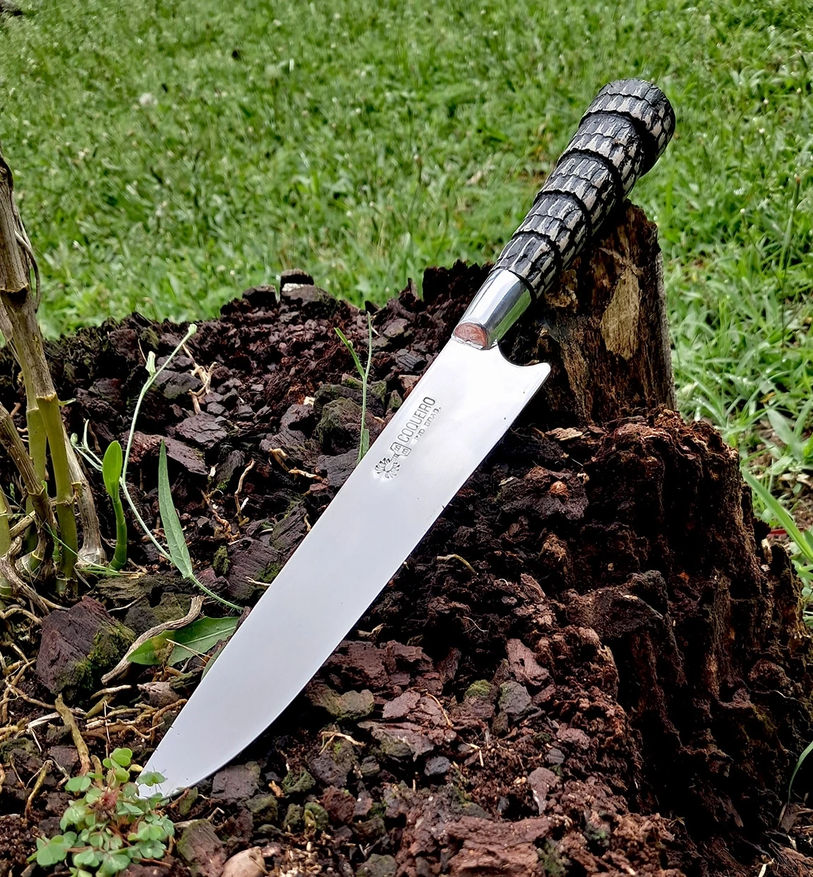 Faca inox com cabo de fibra rabo de tatu 8" e bainha - Ref: 208 IFT-3