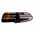 Conjunto faca, garfo e chaira com cabo de madeira bicolor 8" - Ref: 218 ITMR